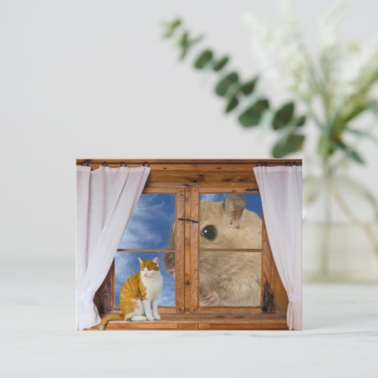 Funny Cat and Mouse Postkarte (Stehend Vorderseite)