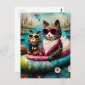 Funny Cat and Squirrel Float Trip Postkarte (Vorne/Hinten)