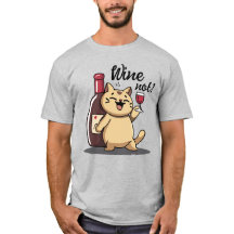 Funny Cat and Wine T - Shirt - Niedliches handGeze