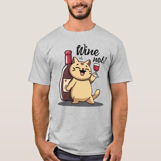 Funny Cat and Wine T - Shirt - Niedliches handGeze (Vorderseite)