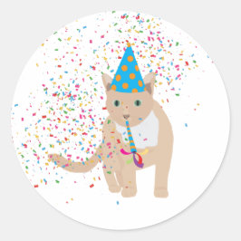 Funny Cat Animals mit Party Runder Aufkleber