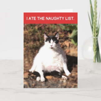 Funny Cat Ate Santa's Naughty List Weihnachten Karte