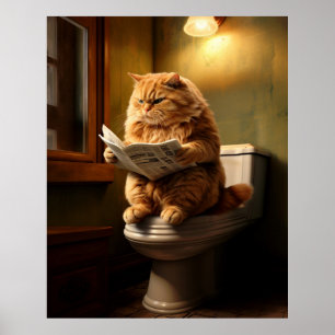 Funny Cat auf der Toilette   Quirky Bathroom Spaß Poster