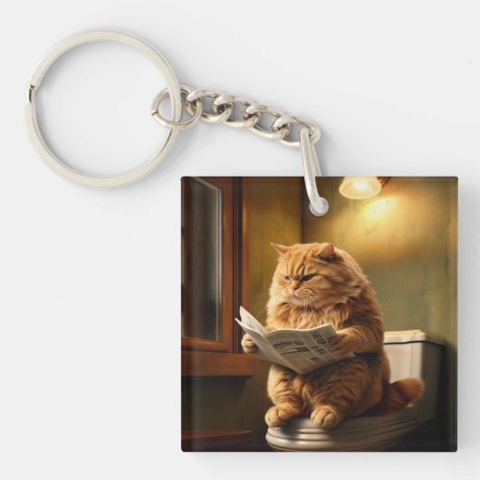 Funny Cat auf der Toilette | Quirky Bathroom Spaß Schlüsselanhänger (Vorderseite)