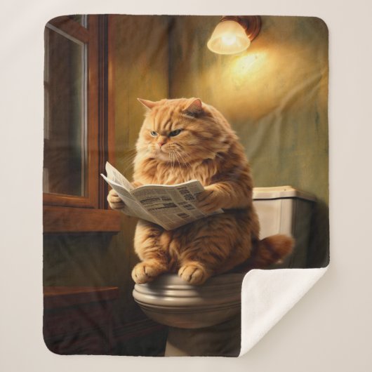 Funny Cat auf der Toilette | Quirky Bathroom Spaß Sherpadecke (Vorderseite)