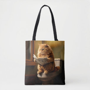 Funny Cat auf der Toilette Quirky Bathroom Spaß Tasche
