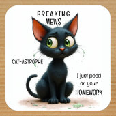 Funny Cat Back to School Quadratischer Aufkleber