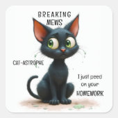 Funny Cat Back to School Quadratischer Aufkleber (Vorderseite)