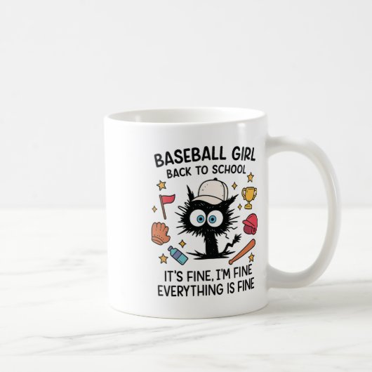 Funny Cat Baseball Girl It's Fine I'm Fine Everyth Kaffeetasse (Rechts)