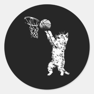 Funny Cat Basketball Runder Aufkleber