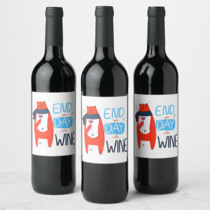 Funny Cat Beenden Sie Ihren Tag mit Wein Weinetikett
