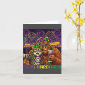 Funny Cat Bigfoot Selfie Mardi Gras Carnival Party Karte (Gelbe Blume)