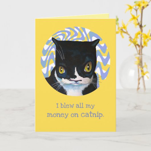 Funny Cat Birthday Card Karte (Gelbe Blume)