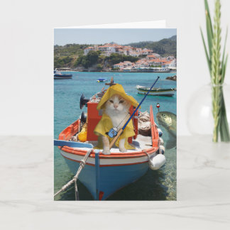 Funny Cat Birthday für Fischer Karte