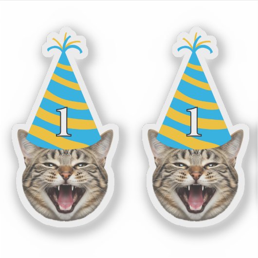 Funny Cat Birthday Sticker - Custom Face & Age (Vorderseite)