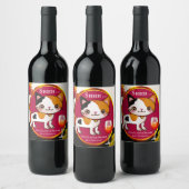 Funny Cat Birthday Wine Label Weinetikett (Flaschen)