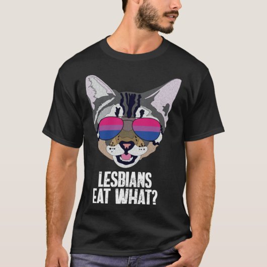 Funny Cat Bisexual Lesbians Eat What Bi Pride T-Shirt (Vorderseite)