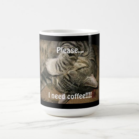 Funny Cat, bitte ..Ich brauche Kaffee!! Kaffeetasse (Mittel)