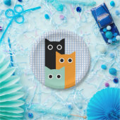 Funny Cat, Blue Gingham Pappteller (Party)