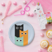 Funny Cat, Blue Gingham Pappteller (Party)