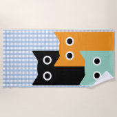 Funny Cat, Blue Gingham Strandtuch (Vorderseite)