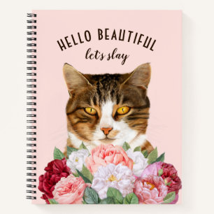 Funny Cat Blume Hello Beautiful Pink Notizblock