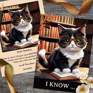 Funny Cat Books Belated Geburtstag Karte