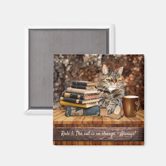Funny Cat Books Coffee Magnet (Vorderseite/Rückseite)