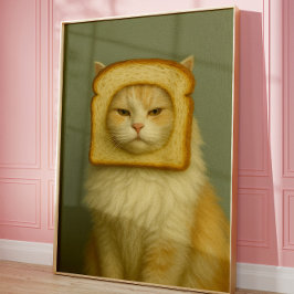 Funny Cat Bread Surreal Aesthetic Wall Art Print Poster