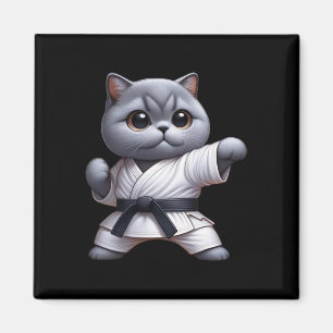 Funny Cat British Shorthair Wearing Karate Gi Blac Magnet