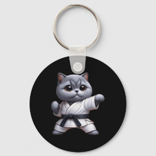 Funny Cat British Shorthair Wearing Karate Gi Blac Schlüsselanhänger