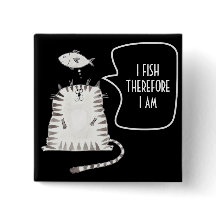 Funny Cat Button Black and White