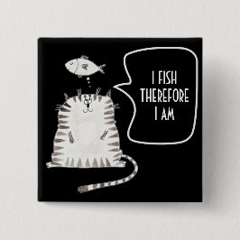 Funny Cat Button Black and White