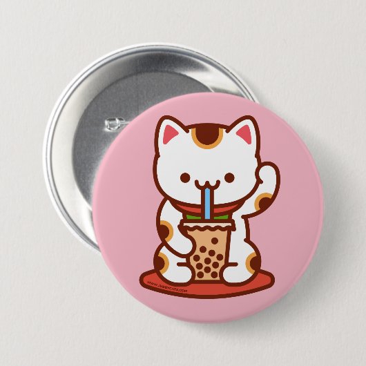 Funny Cat - Button - MANEKI-NEKO BOBA KIT-TEA (Vorne & Hinten)