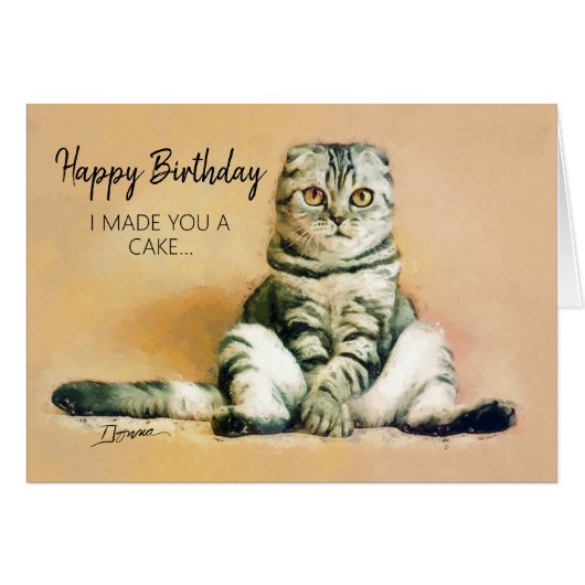 Funny Cat Cake Cake Happy Birthday Grußkarte (Vorderseite (Horizontal))