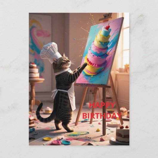 Funny Cat Cake Cake Happy Birthday Grußkarte Postkarte (Vorderseite)