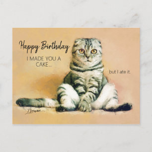 Funny Cat Cake Cake Happy Birthday Postkarte