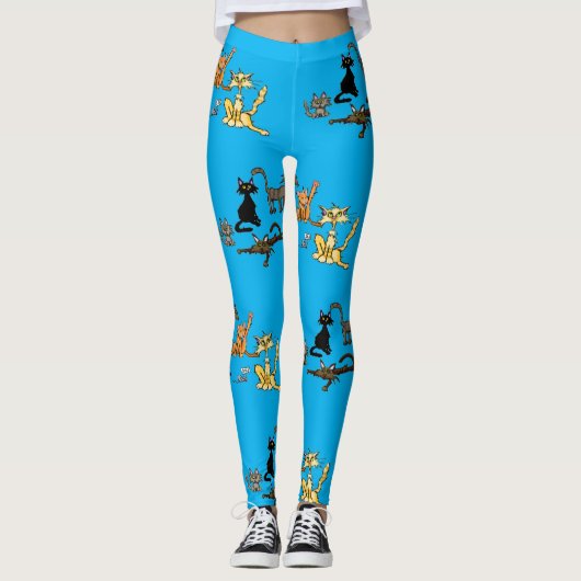 Funny Cat Cartoon Blue Leggings (Vorderseite)