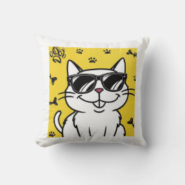 Funny Cat, Cartoon Katze mit Sonnenbrille Kissen