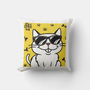 Funny Cat, Cartoon Katze mit Sonnenbrille Kissen