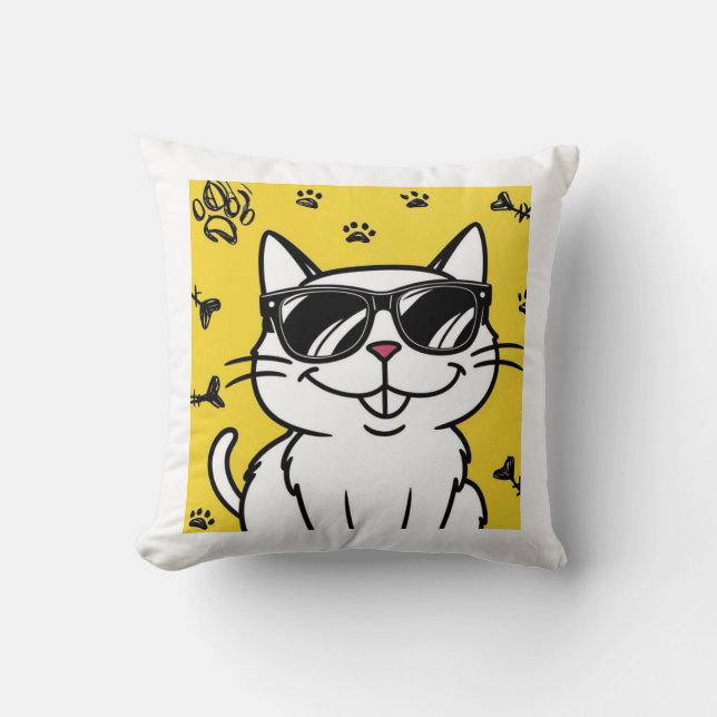 Funny Cat, Cartoon Katze mit Sonnenbrille Kissen (Vorderseite)