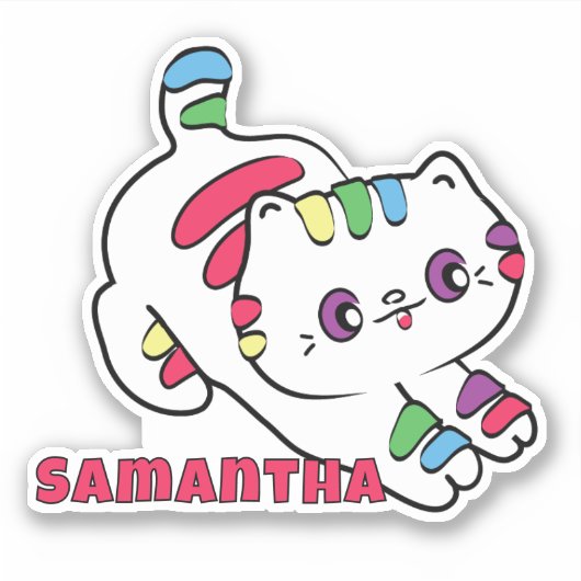 Funny Cat Cartoon Personalisiert Colorful Kawaii Aufkleber (Vorderseite)