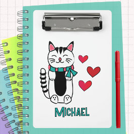 Funny Cat Cartoon Personalized Back to School Mini Klemmbrett