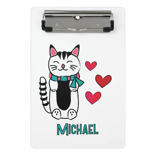 Funny Cat Cartoon Personalized Back to School Mini Klemmbrett (Vorderseite)