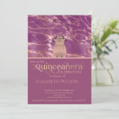 Funny cat Cassis Rose Goldmarmor Quinceañera Einladung (Stehend Vorderseite)