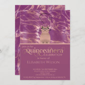 Funny cat Cassis Rose Goldmarmor Quinceañera Einladung (Vorne/Hinten)