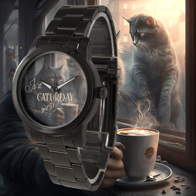 Funny Cat Caturday Coffee Armbanduhr (Von Creator hochgeladen)