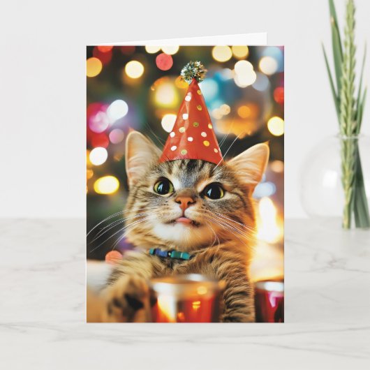 Funny Cat Celebration Feiertagskarte (Vorderseite)