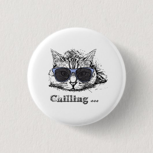 Funny Cat Chilling mit Niedlicher Sonnenbrille Button (Vorderseite)