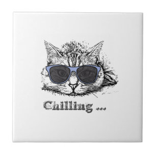 Funny Cat Chilling mit Niedlicher Sonnenbrille Fliese